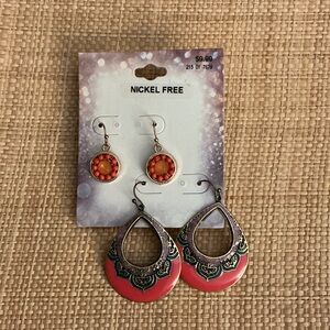 Cost Plus World Market Orange and Pink Earrings Set